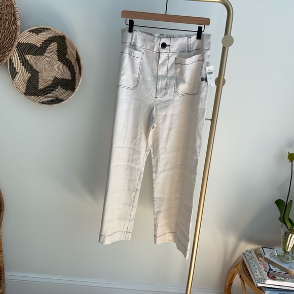 Anthropologie The Colette Cropped Wide-Leg Pants Contrast-Stitch Linen Size 32 - Picture 2 of 14